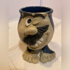 Vintage Ugly Funny Face Folk Art Handmade Stoneware Mug Coffee 6.5" Tall. Rare